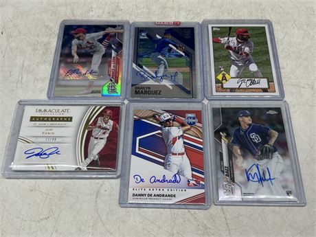 6 MLB AUTO CARDS - INCLUDES ROOKIES