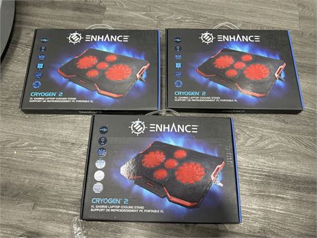 3 NEW/SEALED ENHANCE GAMING LAPTOP COOLING STANDS