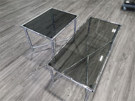 2 GLASS TABLES (50"x22' & 28"x22') RETRO CHROME