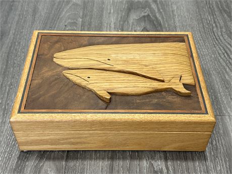 HAND MADE GREY WHALES BOX BY RAINER SCHMID (10”X3”)