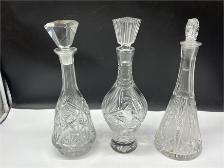 3 LARGE CRYSTAL DECANTERS (14” tall)