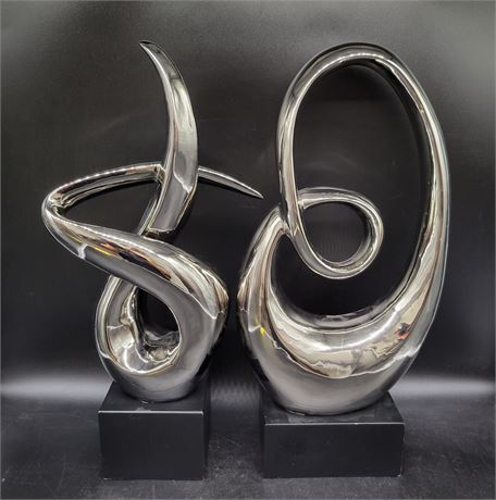 2 CHROME ABSTRACT ART PIECES (21"tall)