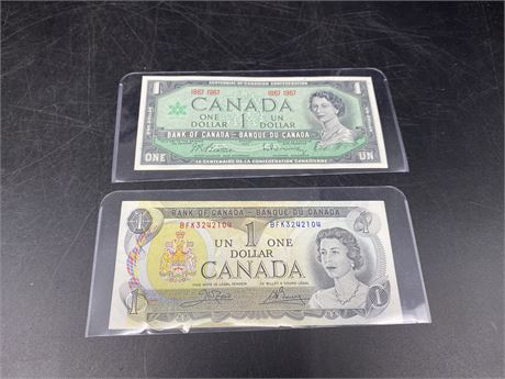 1967 & 1973 UNCIRCULATED CANADIAN $1 BILLS