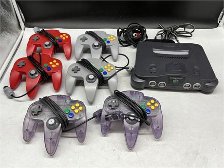 N64 COMPLETE W/6 CONTROLLERS & CONTROLLER PAK - 2 CONTROLLERS ARE AFTER MARKET