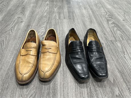 2 PAIRS OF DESIGNER LEATHER DRESS SHOES - SIZE 7.5 & 8.5