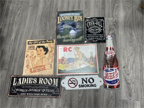 7 VARIETY METAL WALL SIGNS (LARGEST 16”x12”)