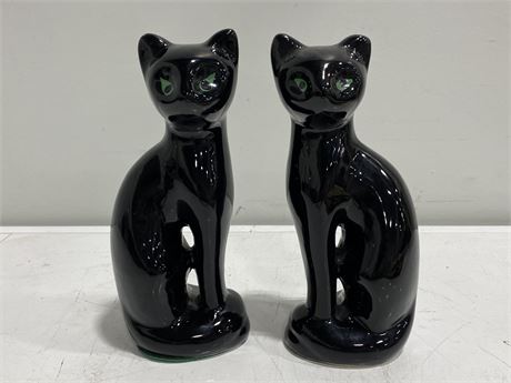2 BLACK CAT PORCELAIN FIGURES (8.5” tall)