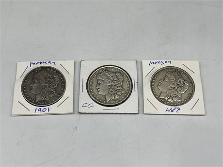 3 MORGAN DOLLARS - 1901, 1890, 1887