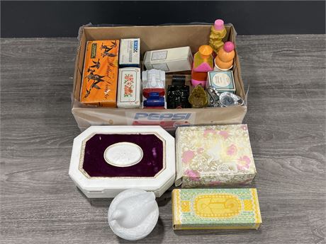 LOT OF 1970’s AVON COLLECTABLES - SOME MOISTURE DAMAGE BUT PRODUCTS ARE FINE