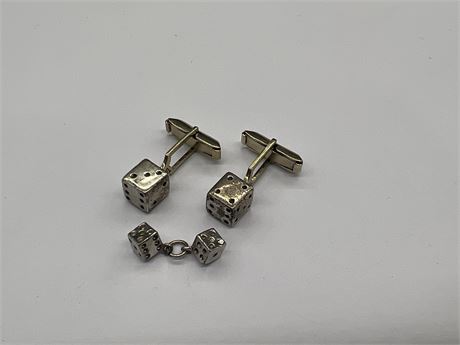 925 STERLING MARKED DICE CUFF LINKS & NECKLACE PENDANT