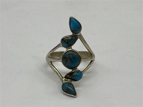 TURQUOISE & STERLING RING - SZ 6.75