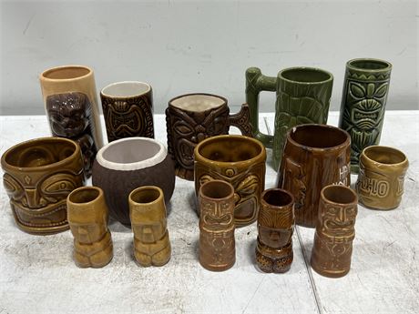 LOT OF POTTERY TIKI CUPS / SHOT GLASSES