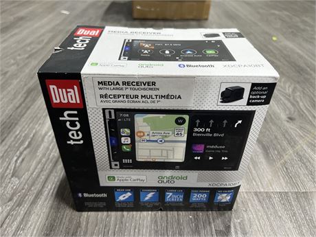NEW OPEN BOX DUAL TECH MEDIA RECEIVER W/ LARGE 7” TOUCH SCREEN