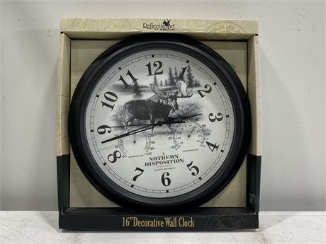 NORTHERN DISPOSITION MOOSE WALL CLOCK (16”)