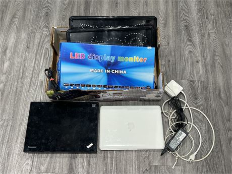 LOT OF ELECTRONICS - LIGHT UP SIGNS, APPLE LAPTOP & THINKPAD (AS IS)