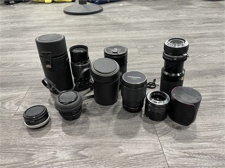 LOT OF 7 CAMERA LENSES INCLUDING PENTAX 75-150 R/4, TAURON 80-210MM W/2X