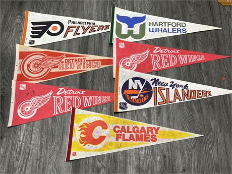 7 SIGNED ORIGINAL NHL PENNANTS (30”)