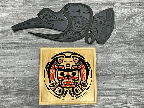 SIGNED INDIGENOUS WOOD WALL PLAQUE & WOOD BOX (10”X10”)