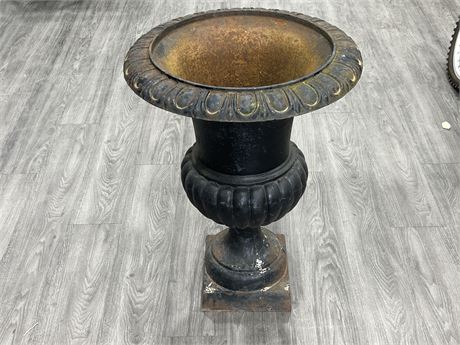 VINTAGE LARGE CAST IRON PLANTER (29” tall, 22” wide)