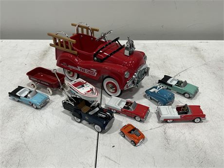 LOT OF DIECAST CARS, ETC (Largest is 11” long)