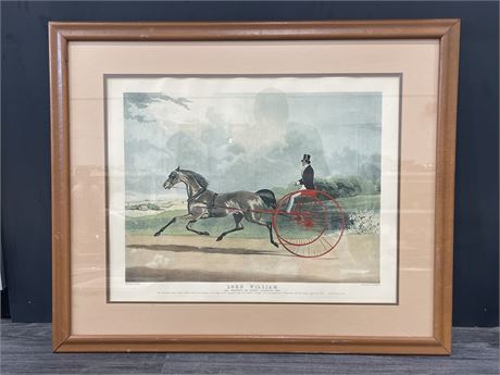LARGE ANTIQUE PRINT - LORD WILLIAM HARNESS RACING - 35”x34”