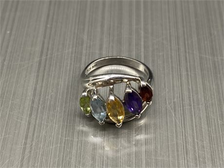 STERLING SILVER MULTI COLOURED STONE RING