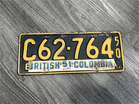 1950 BC LICENSE PLATE - W/1951 PLATE
