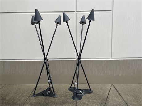 (2) TRIPLE HEAD METAL TIKI TORCH STANDS 80" TALL (OUTDOOR USE - RETAIL $1,270ea)