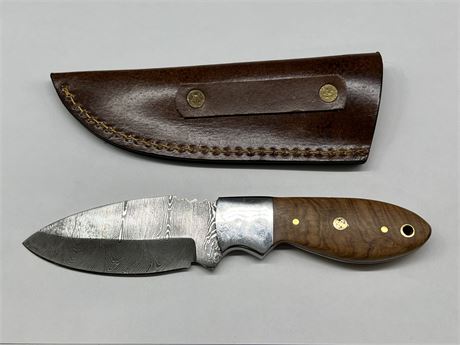 DAMASCUS KNIFE W/SHEATH (7” long)