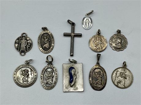 ST. CHRISTOPHER + OTHER PENDANTS - MOST ARE STERLING