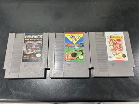 3 NES GAMES - WHEEL OF FORTUNE, WORLD CUP & TRACK & FIELD