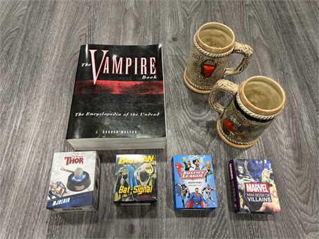 LOT OF MISC ITEMS - MUGS, BOOK & COMIC COLLECTABLES