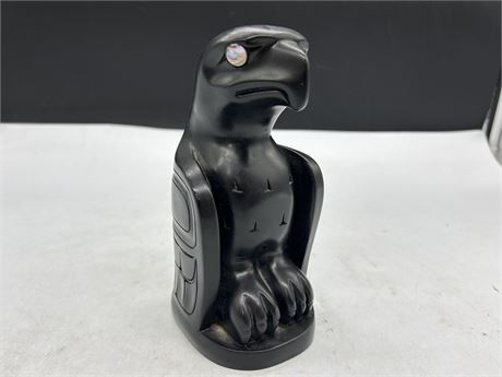 VINTAGE HAND CRAFTED EAGLE TOTEM SCULPTURE W/ABALONE EYES