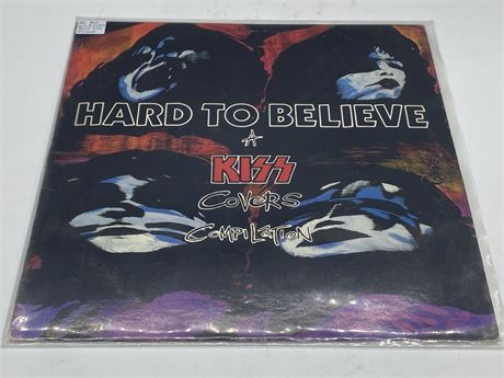 RARE KISS COVERS COMPILATION / VARIOUS ARTISTS - HARD TO BELIEVE - VG (has warp)
