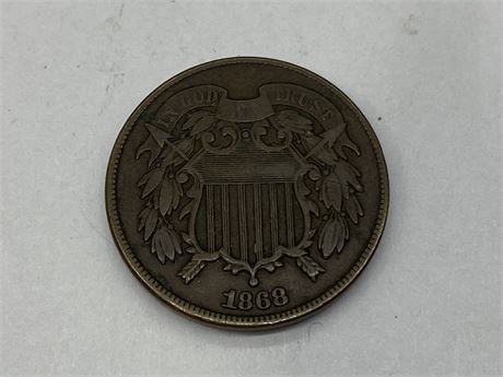 1868 HIGH GRADE USA 2 CENT PIECE COIN