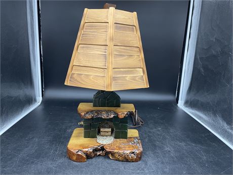 VINTAGE FIREPLACE LAMP WITH LIVE EDGE BC JADE INLAY (17” TALL)