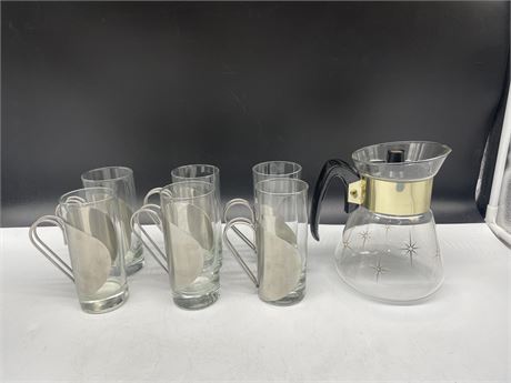 6 MCM GLASSES & VINTAGE CORNING COFFEE CARAFE