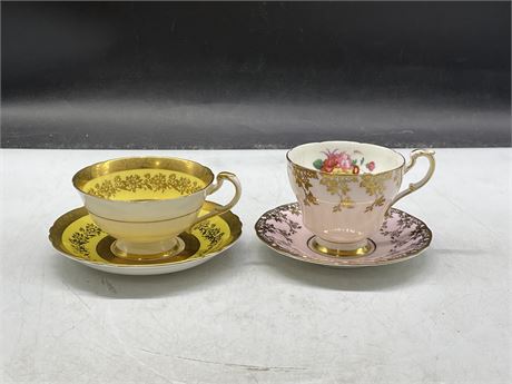 2 PARAGON HAND PAINTED TEACUPS & SAUCERS
