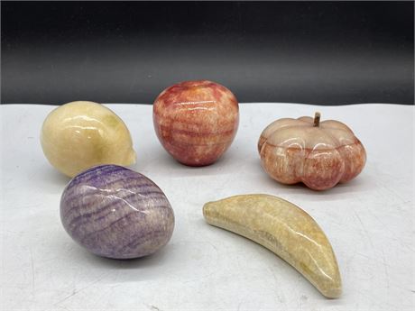 SET OF 5 ONYX, ALABASTER STONE FRUIT - 3”