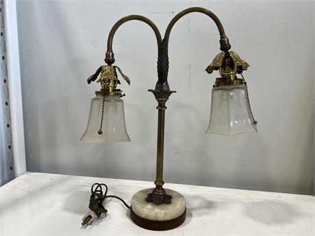 ANTIQUE BRASS & MARBLE DESK LAMP (19” tall)