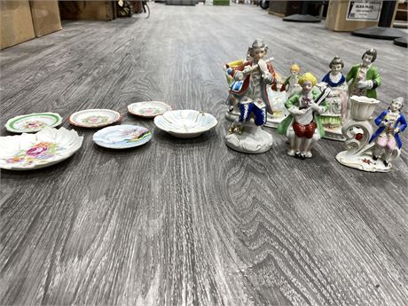 6 OCCUPIED JAPAN (1945-1952) FIGURINES + 6 SMALL PLATES