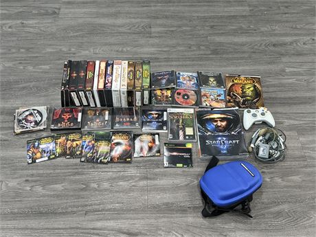 PC VIDEO GAME LOT + GAMEBOY CASE & XBOX 360 ACCESSORIES