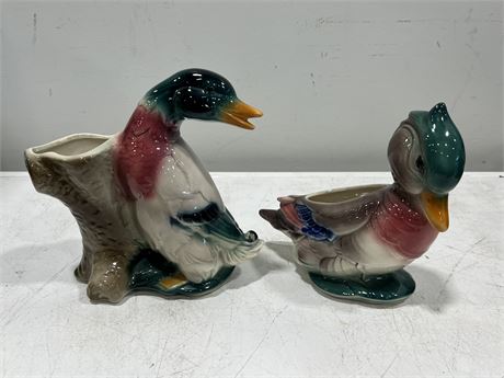 PAIR OF 1950s DUCK PLANTERS (Tallest is 9”)