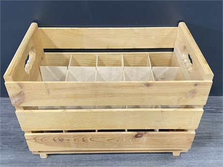 WOODEN WINE BOTTLE BOX W/HANDLES (19”X13”)