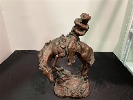 WESTERN COWBOY PLASTER SCULPTURE WITH BRONZE FINISH (21” tall)