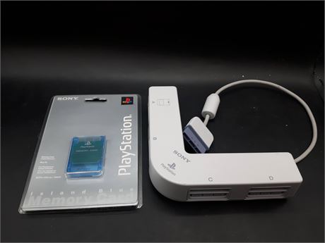 SEALED MEMORY CARD & MINT CONDITION MULTI TAP - PLAYSTATION ONE