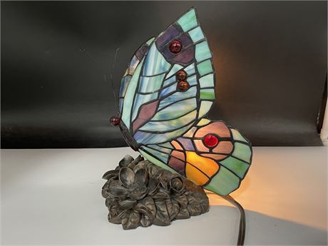 STAINED GLASS BUTTERFLY LAMP 12” TALL