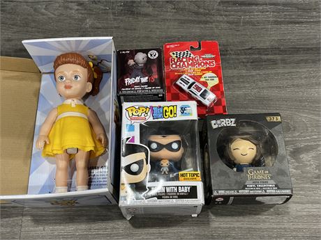 LOT OF MOSTLY NEW TOYS & COLLECTABLES - FUNKOS, DORBZ ECT