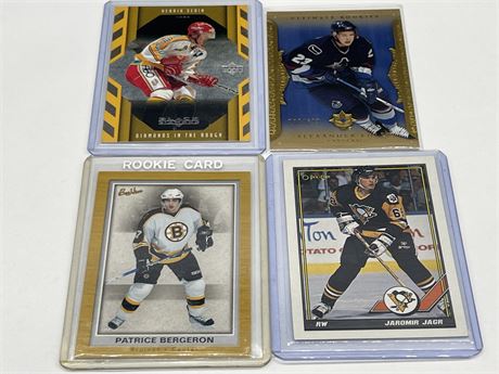 4 NHL ROOKIE CARDS - JAGR, SEDIN, EDLER, BERGERON