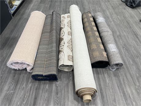 6 ASSORTED MID SIZE - LARGE CARPETS / RUGS - MAJORITY NEED MINOR CLEANING
